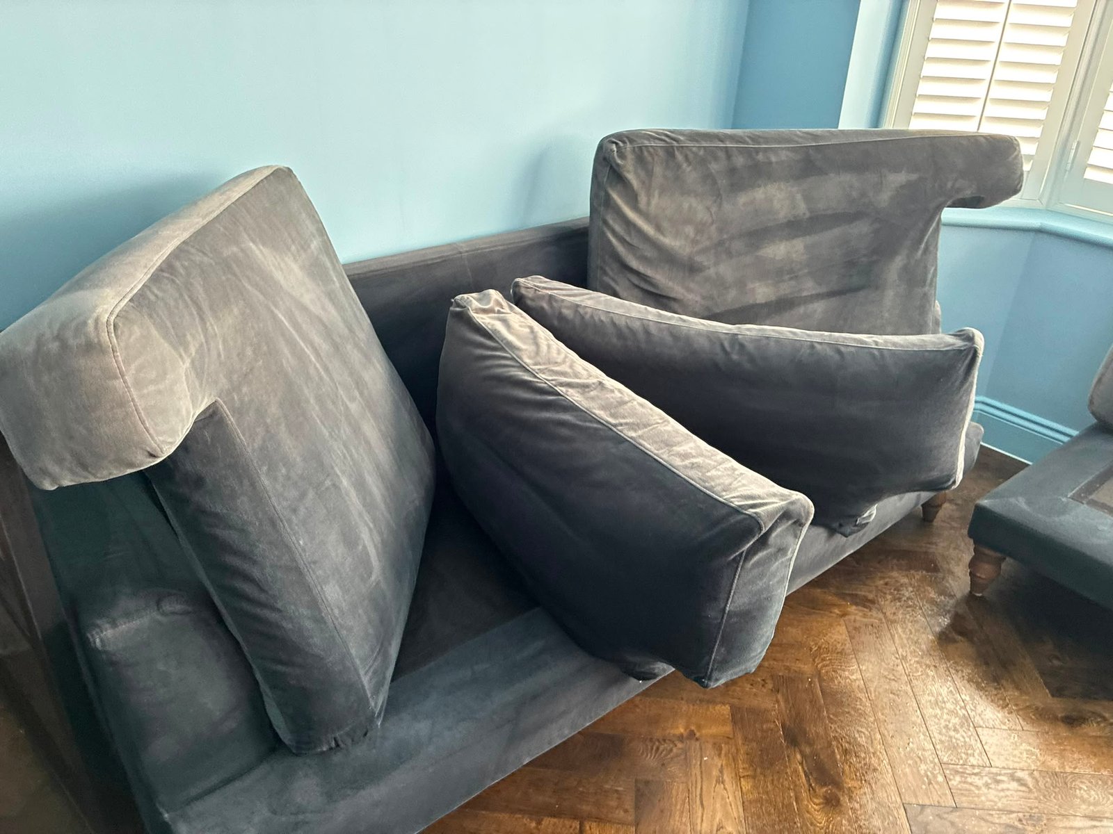 Before steam cleaning - sofa cushions stained